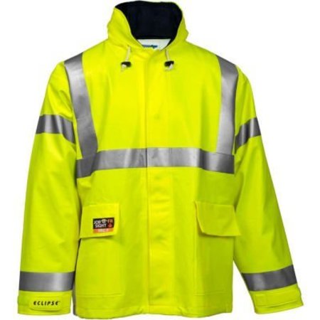 TINGLEY RUBBER Tingley® Eclipse„¢ Hi-Visibility FR Hooded Jacket, Zipper, Fluorescent Yellow/Green, M J44122.MD